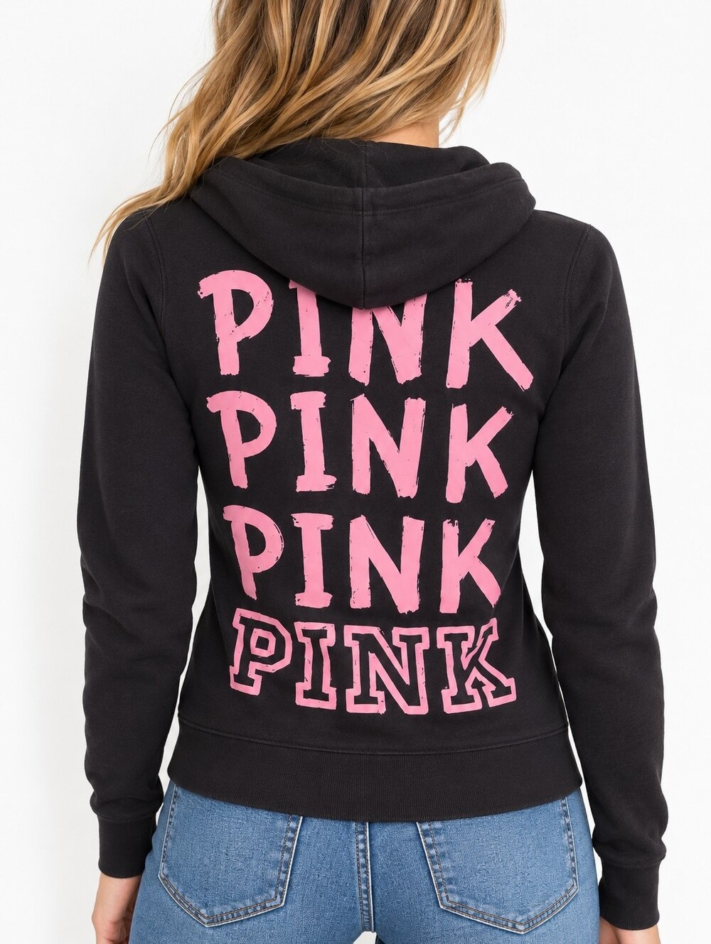 PINK VS | Women's Black Graphic Zip-Front Hoodie. Size XS
